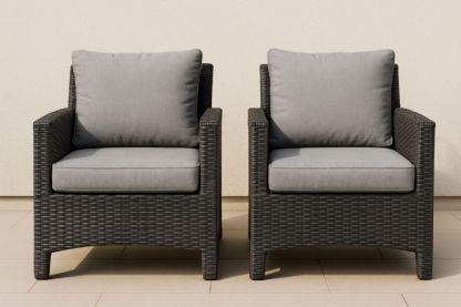 Lot de 2 fauteuils d'extérieur en résine tressée avec coussins gris-jardinvitaluz