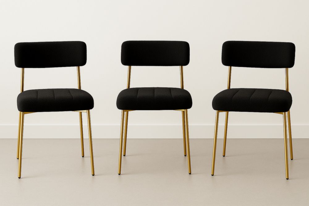 Chaises de Salle à Manger en Tissu Noir et Métal Doré 3 Pièces-jardinvitaluz