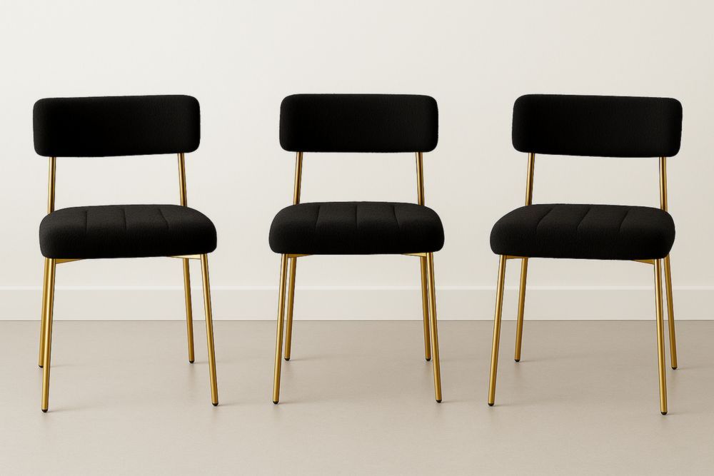 Chaises de Salle à Manger en Tissu Noir et Métal Doré 3 Pièces-jardinvitaluz