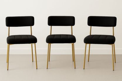 Chaises de Salle à Manger en Tissu Noir et Métal Doré 3 Pièces-jardinvitaluz