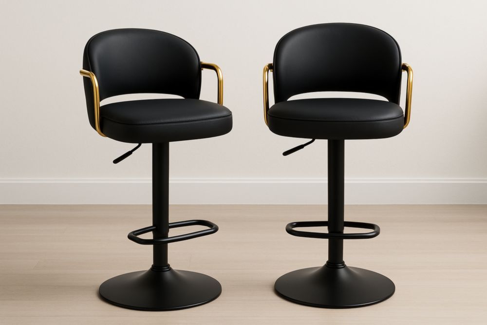 Tabourets de Bar Réglables en Hauteur en Similicuir Noir et Métal Or-jardinvitaluz