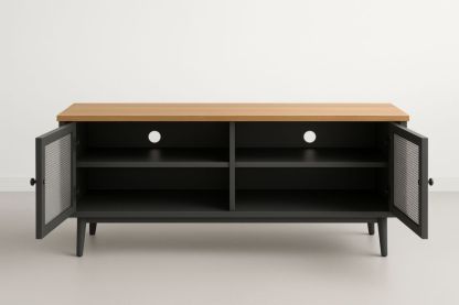 Meuble TV en Bois Composite et Métal avec Portes Grillagées 130 cm-jardinvitaluz