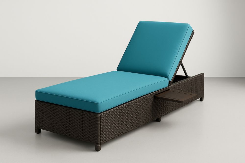 Chaise longue en résine tressée brun avec coussin turquoise réglable extérieur 195 cm-jardinvitaluz
