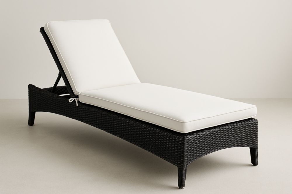 Chaise Longue Extérieure en Résine Tressée Noire avec Coussin Blanc-jardinvitaluz