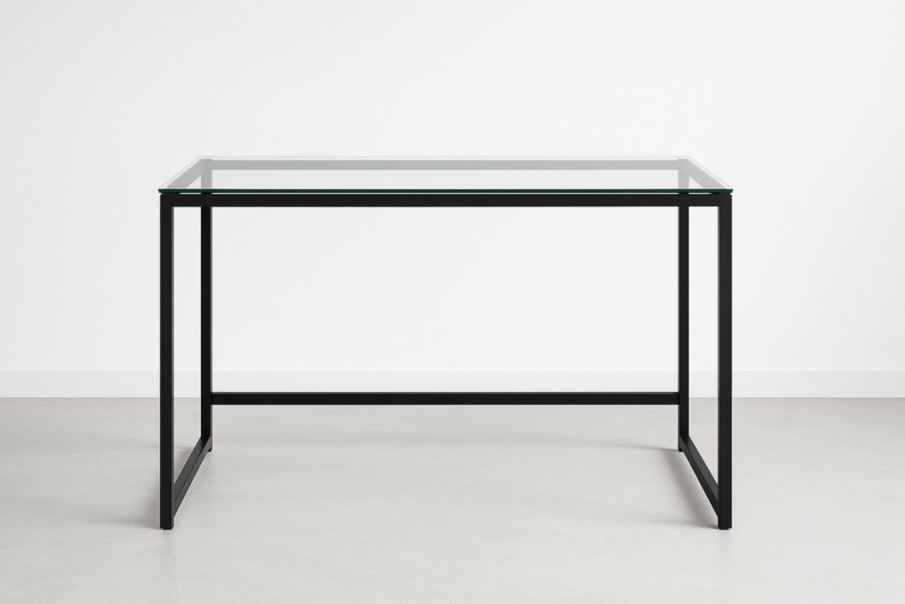 Table de bureau en verre trempé et acier noir 120x60x75 cm-jardinvitaluz