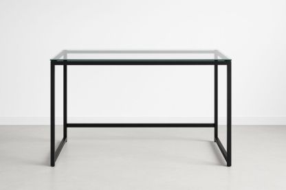 Table de bureau en verre trempé et acier noir 120x60x75 cm-jardinvitaluz