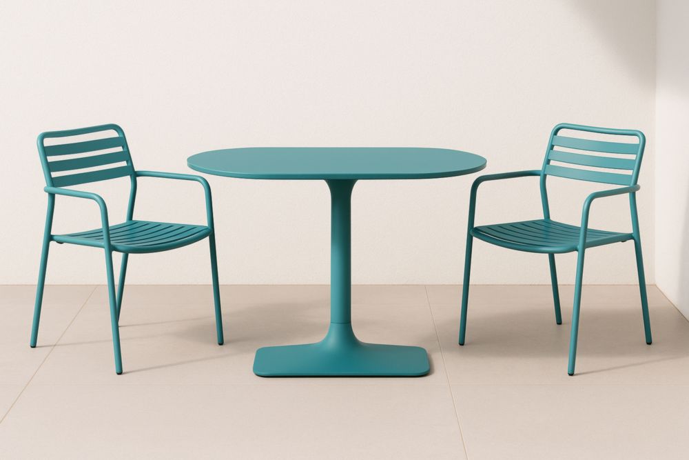 Ensemble de jardin métallique 2 chaises et table ovale 140x80 cm bleu-jardinvitaluz