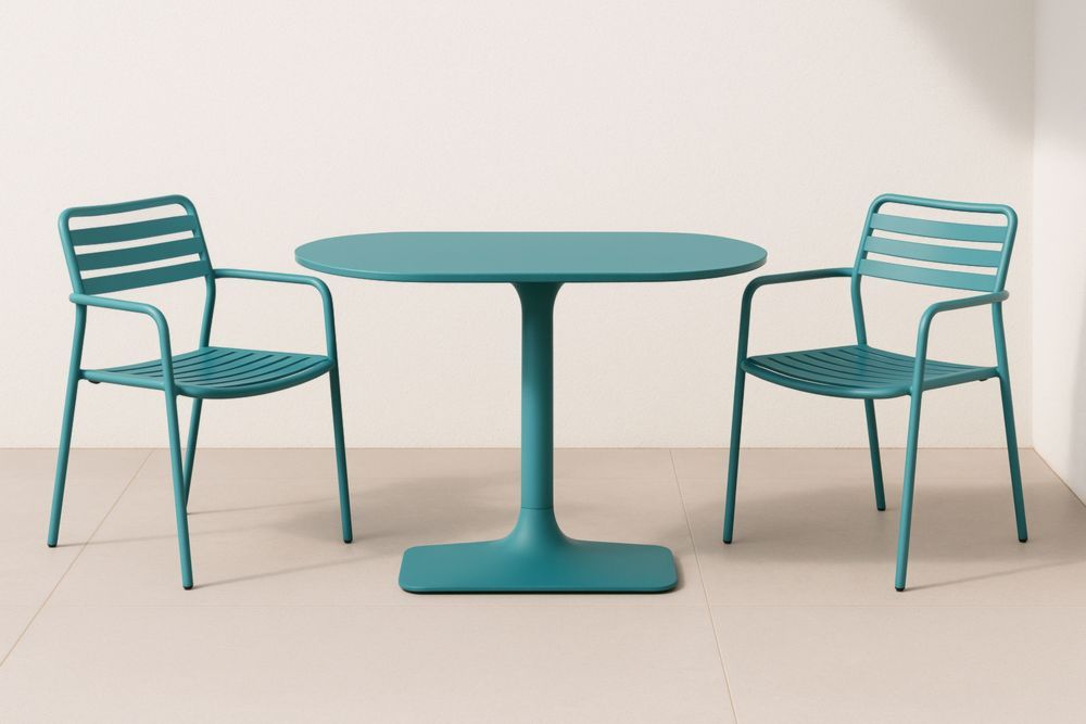 Ensemble de jardin métallique 2 chaises et table ovale 140x80 cm bleu-jardinvitaluz