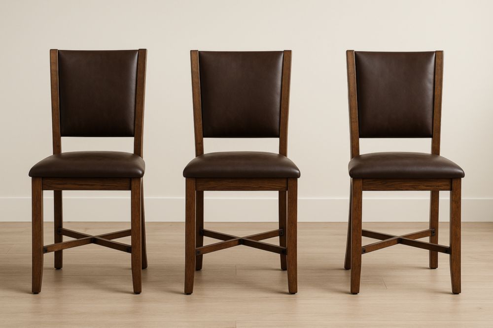 Ensemble de 3 chaises en bois avec assise et dossier en cuir PU marron-jardinvitaluz