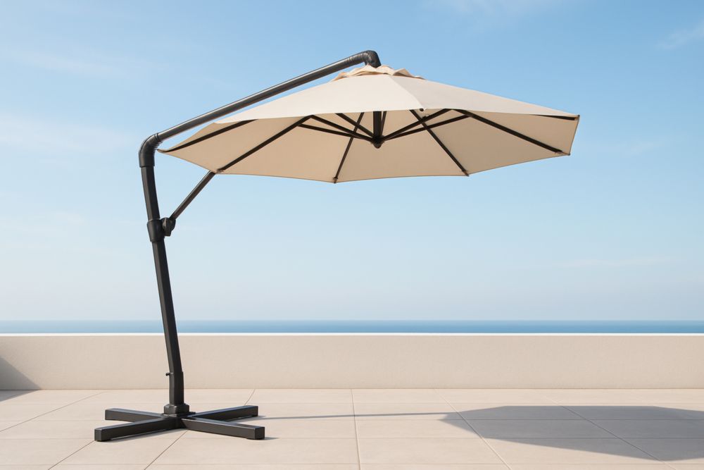 Parasol déporté rond 300 cm aluminium beige réglable extérieur-jardinvitaluz