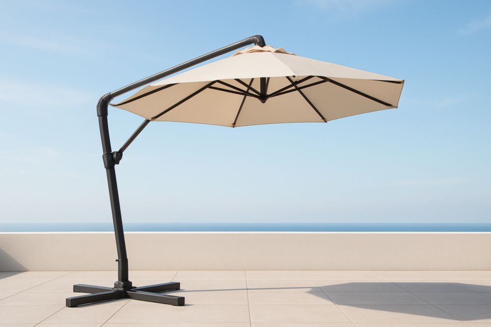 Parasol déporté rond 300 cm aluminium beige réglable extérieur-jardinvitaluz