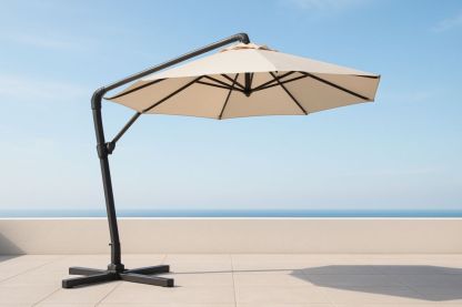 Parasol déporté rond 300 cm aluminium beige réglable extérieur-jardinvitaluz