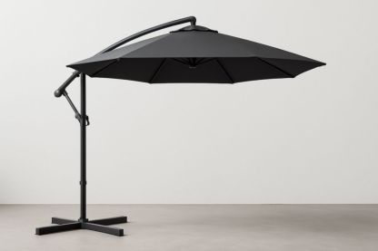 Parasol suspendu rond en aluminium et polyester anthracite avec base croisée, diamètre 300 cm-jardinvitaluz