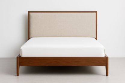 Lit double en bois massif avec tête de lit rembourrée 200x160 cm-jardinvitaluz