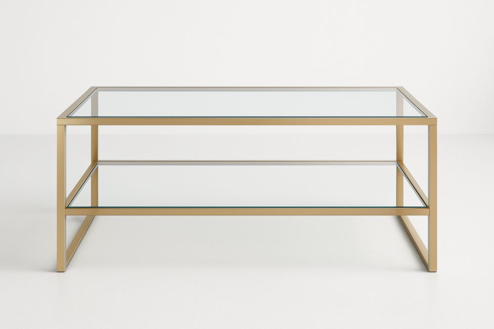 Table basse en verre trempé et métal doré 110 cm x 60 cm x 45 cm-jardinvitaluz