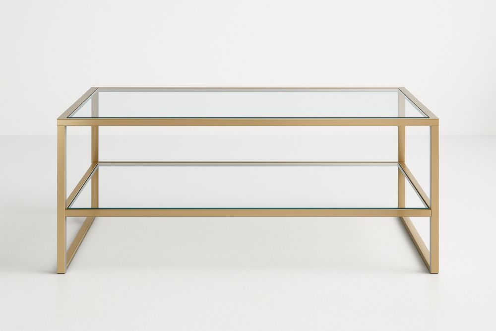 Table basse en verre trempé et métal doré 110 cm x 60 cm x 45 cm-jardinvitaluz