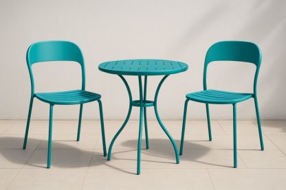 Ensemble Table Ronde et Chaises en Métal Teal-jardinvitaluz