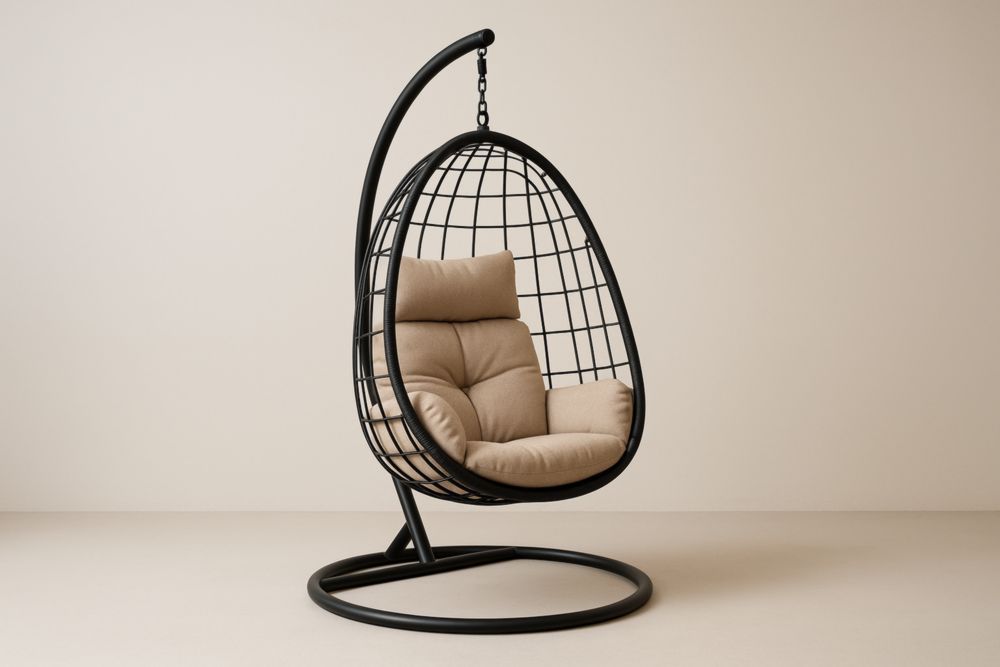 Chaise suspendue en métal avec coussin en polyester beige-jardinvitaluz