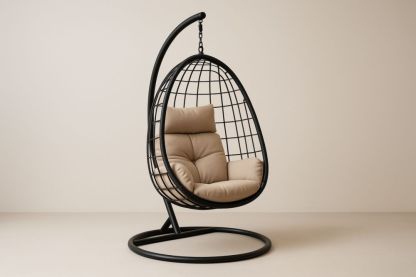 Chaise suspendue en métal avec coussin en polyester beige-jardinvitaluz