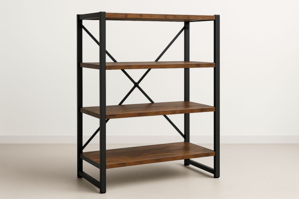 Étagère en bois et métal 4 niveaux marron/noir 80x35x120 cm-jardinvitaluz