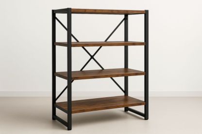 Étagère en bois et métal 4 niveaux marron/noir 80x35x120 cm-jardinvitaluz