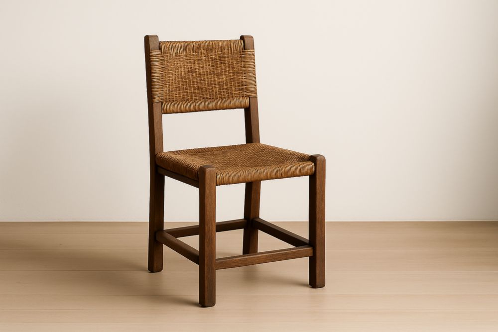 Chaise en bois avec assise en rotin 45x42x85 cm Marron-jardinvitaluz