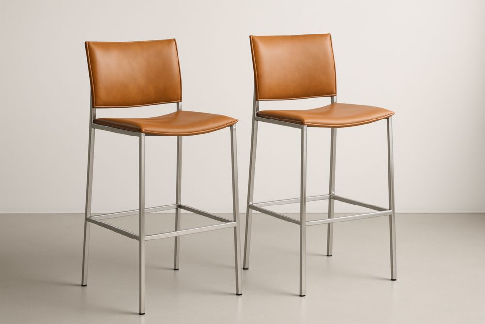 Lot de 2 tabourets de bar en métal et similicuir marron-jardinvitaluz