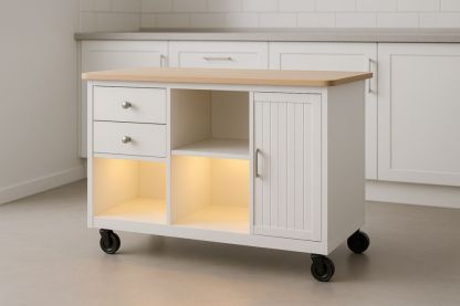 Chariot de cuisine avec plateau en bois blanc-jardinvitaluz