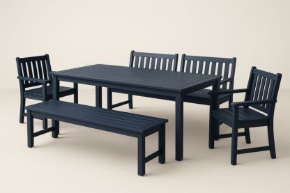 Ensemble de mobilier de jardin en aluminium noir avec table, chaises et banc-jardinvitaluz