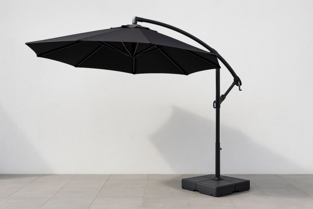 Parasol Déporté Rond 3m Aluminium Toile Polyester Noir-jardinvitaluz