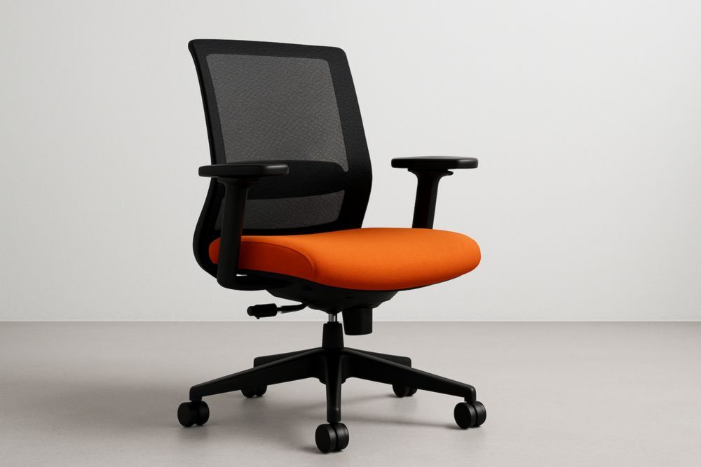 Chaise de bureau ergonomique réglable en maille noire et orange avec accoudoirs-jardinvitaluz