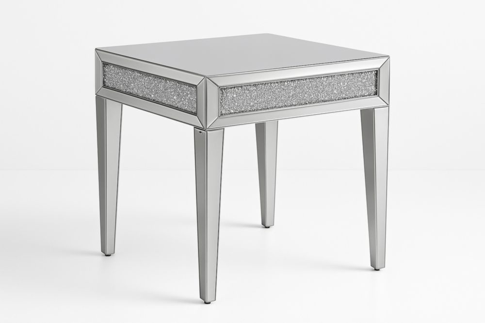 Table Basse Carrée Miroir avec Détails en Cristal-jardinvitaluz