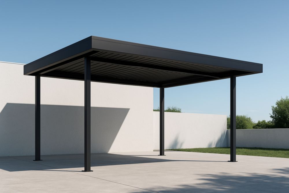 Pergola autoportante en métal noir avec lamelles réglables 360 cm x 300 cm-jardinvitaluz