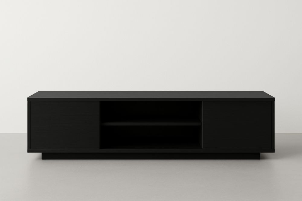 Meuble TV en Bois MDF Noir avec Portes Coulissantes 180cm-jardinvitaluz