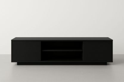 Meuble TV en Bois MDF Noir avec Portes Coulissantes 180cm-jardinvitaluz