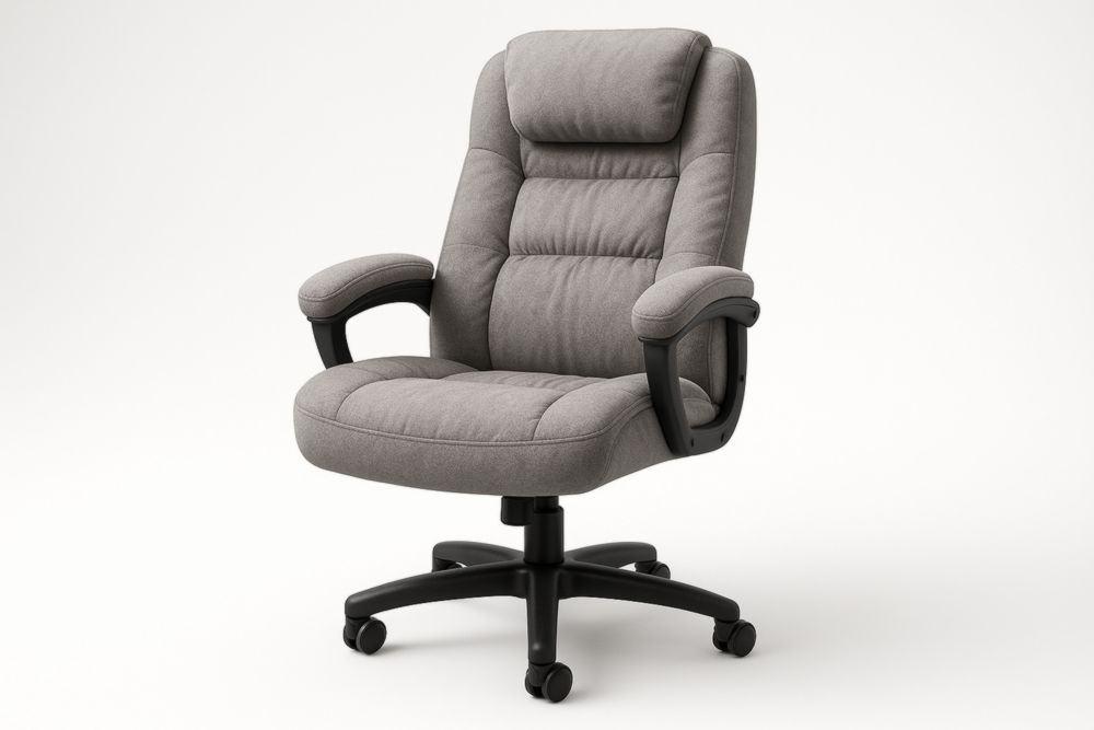 Chaise de Bureau en Tissu Gris avec Accoudoirs et Base Pivotante-jardinvitaluz