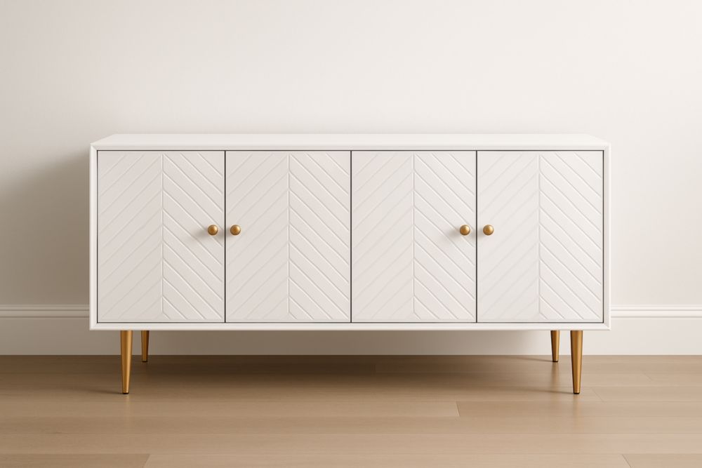 Buffet en bois MDF blanc avec pieds métalliques dorés-jardinvitaluz