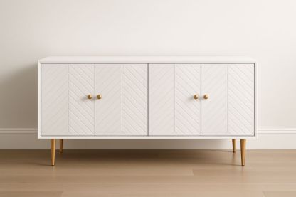 Buffet en bois MDF blanc avec pieds métalliques dorés-jardinvitaluz