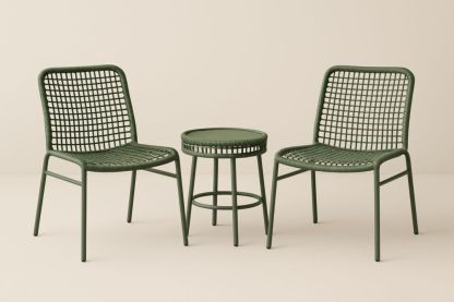 Ensemble de Jardin 2 Chaises et Table Métal et Polyrotin Vert-jardinvitaluz