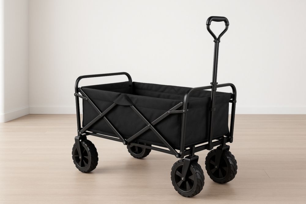 Chariot pliant utilitaire acier et polyester noir avec roues tout-terrain-jardinvitaluz