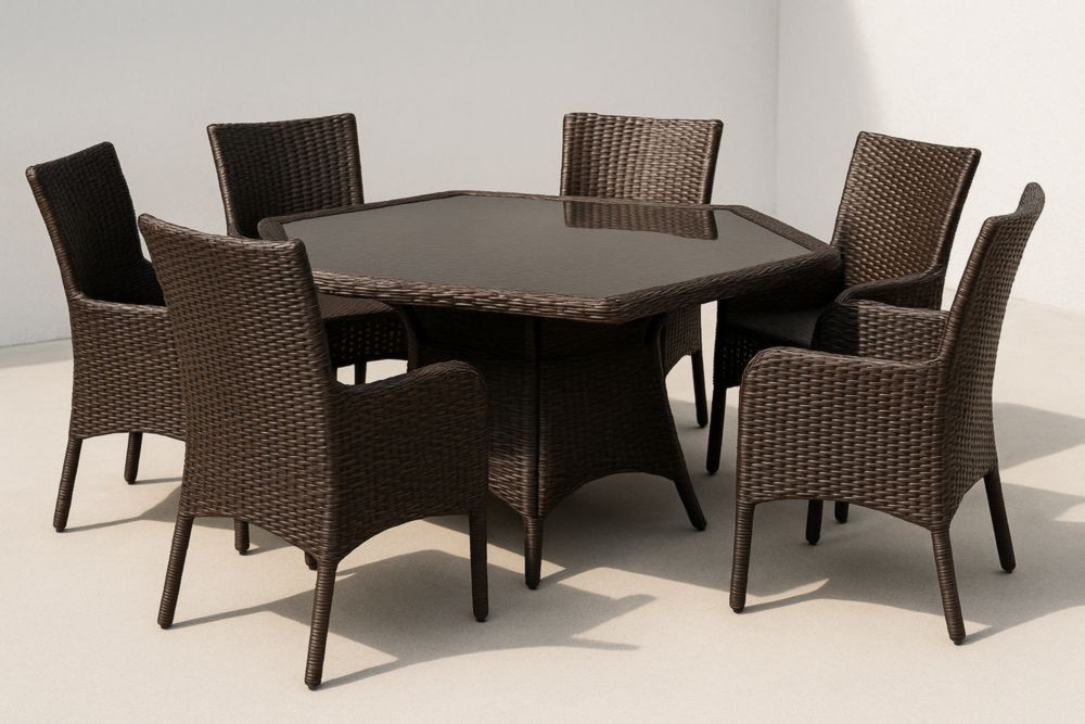 Ensemble de salle à manger extérieur rotin synthétique 6 chaises marron-jardinvitaluz