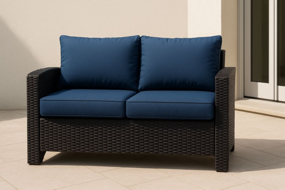 Canapé extérieur en résine tressée avec coussins bleu-jardinvitaluz