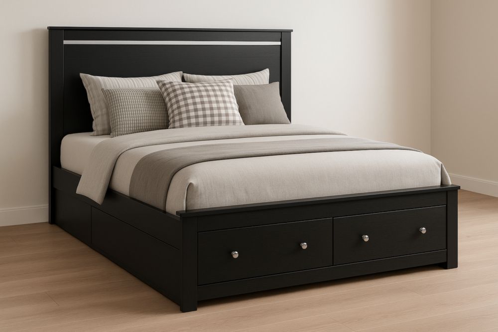 Lit double en bois noir avec tiroirs 200x160 cm-jardinvitaluz