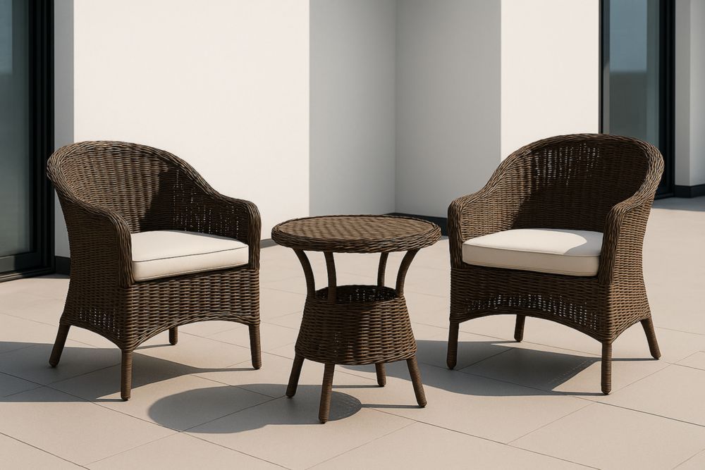 Ensemble de jardin en rotin marron avec coussins écrus-jardinvitaluz