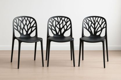 Chaises en Polypropylène Motif Arbre, Lot de 3, Noires-jardinvitaluz