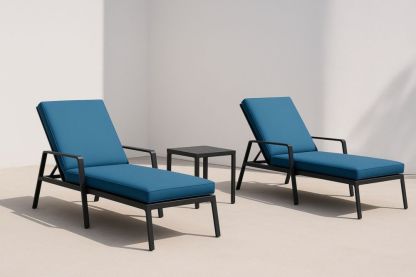 Chaises Longues de Jardin en Aluminium avec Table, Ensemble 3 Pièces Bleu-jardinvitaluz