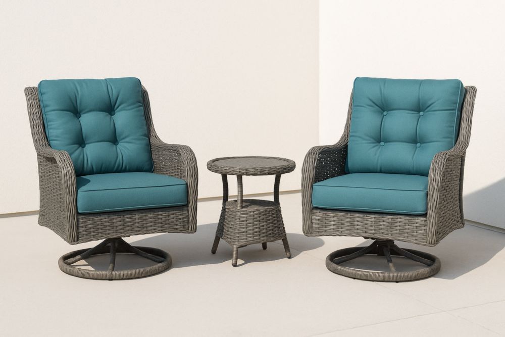 Ensemble de jardin en résine tressée avec deux fauteuils pivotants et table d'appoint-jardinvitaluz