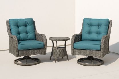 Ensemble de jardin en résine tressée avec deux fauteuils pivotants et table d'appoint-jardinvitaluz