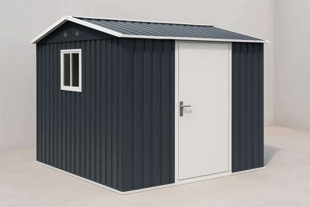 Cabanon de jardin en métal galvanisé gris foncé avec fenêtre-jardinvitaluz