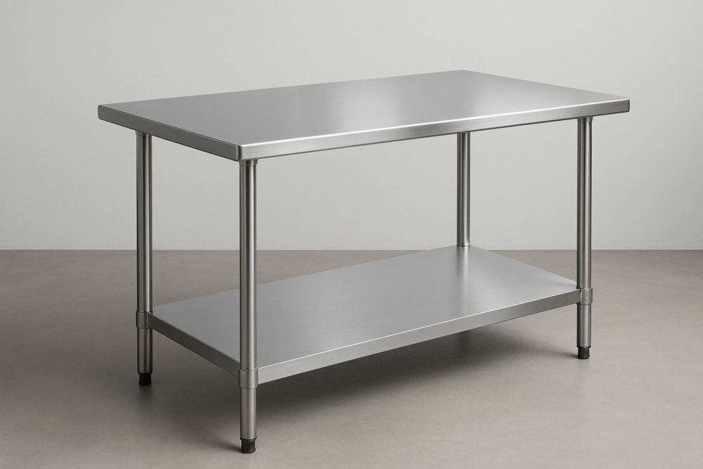Table de travail en acier inoxydable avec étagère 150cm x 70cm x 90cm Argent-jardinvitaluz